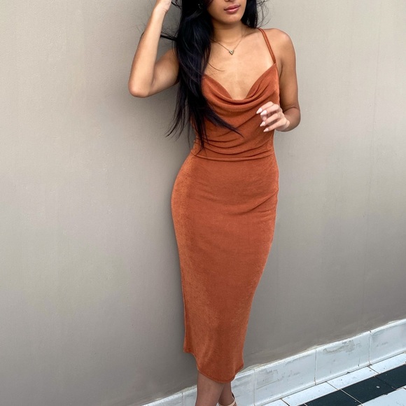 Dresses & Skirts - Orange Cowl Neck Dress Size Small